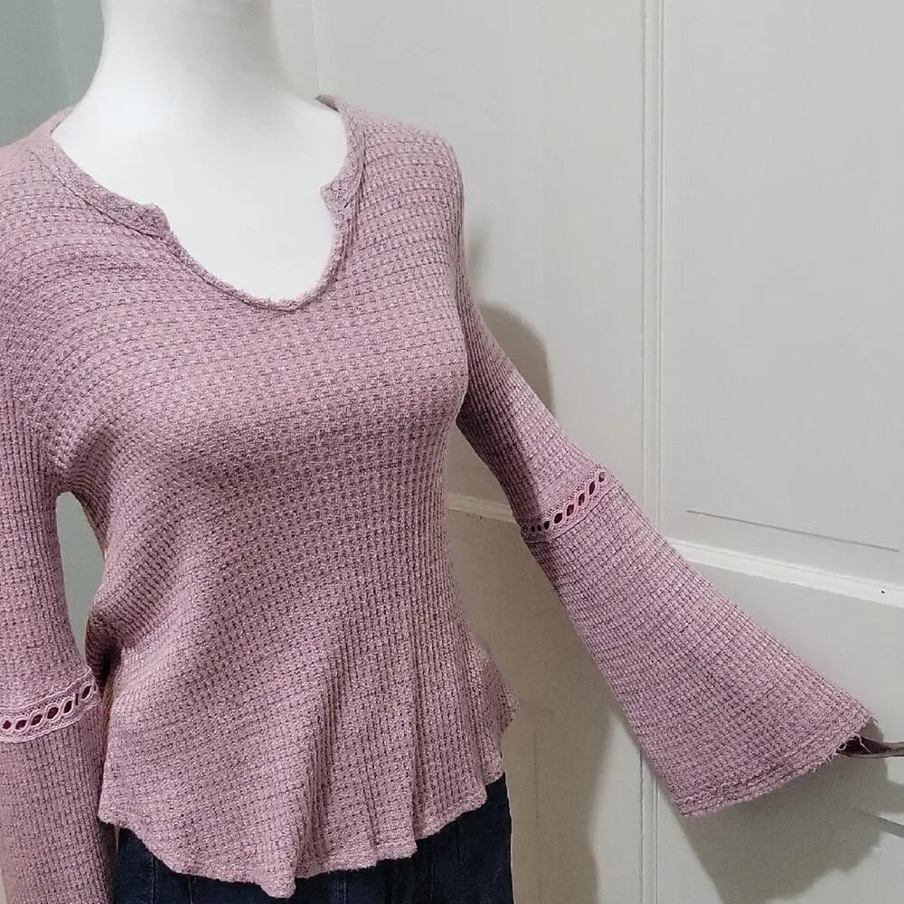 Altar'd State Soft Mauve Purple Waffle Knit Boho Sleeve Top, Womens M, Artsy - Picture 4 of 7